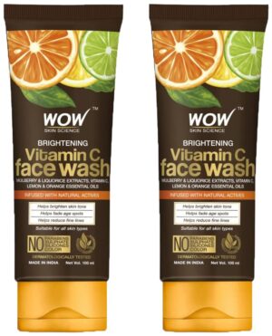 WOW Skin Science Brightening Vitamin C Face Wash | All Skin Types | Glowing Bright Skin | Refreshing | Paraben & Sulphates Free | Face Wash for Women & Men | 100 ml (Pack of 2)