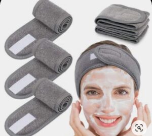 Spa Facial Headband Adjustable Towel Headband Make Up Wrap Head Band for Face Washing, Shower, Yoga Sports 3 Pack Gray