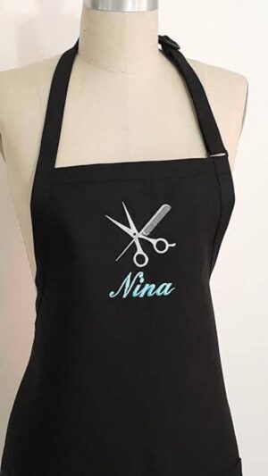 Hairstylist Personalized Apron Black Apron With Teal and Silver Embroidery business Logo Apron Mother's Day Gift . - Etsy