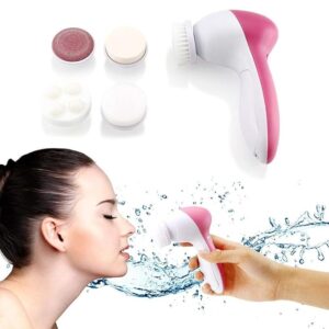 ALWAFLI 5 in 1 Face Facial Exfoliator Electric Massage Machine Care Cleanser Massager Kit For Smoothing Body Beauty Skin Cleaner Facial Massager Machine for Women (Pink)